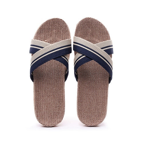 Casual linen slippers for women. Non-slip EVA flip flops of various styles.