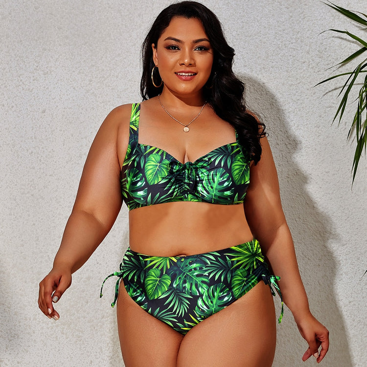 Plus size swimsuit for women. Two-piece swimsuit. High waisted bikini set with Push-Up.