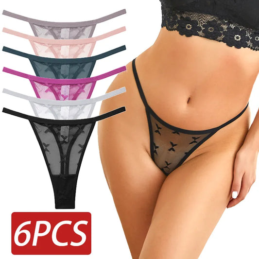 Set of 6 transparent mesh thongs for women. Sexy underwear. Intimate lingerie.
