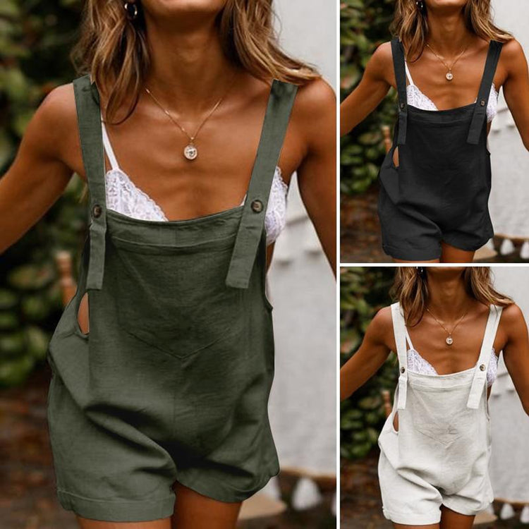 Bohemian style loose jumpsuits for women solid color square neck jumpsuits sleeveless rompers summer casual wear.