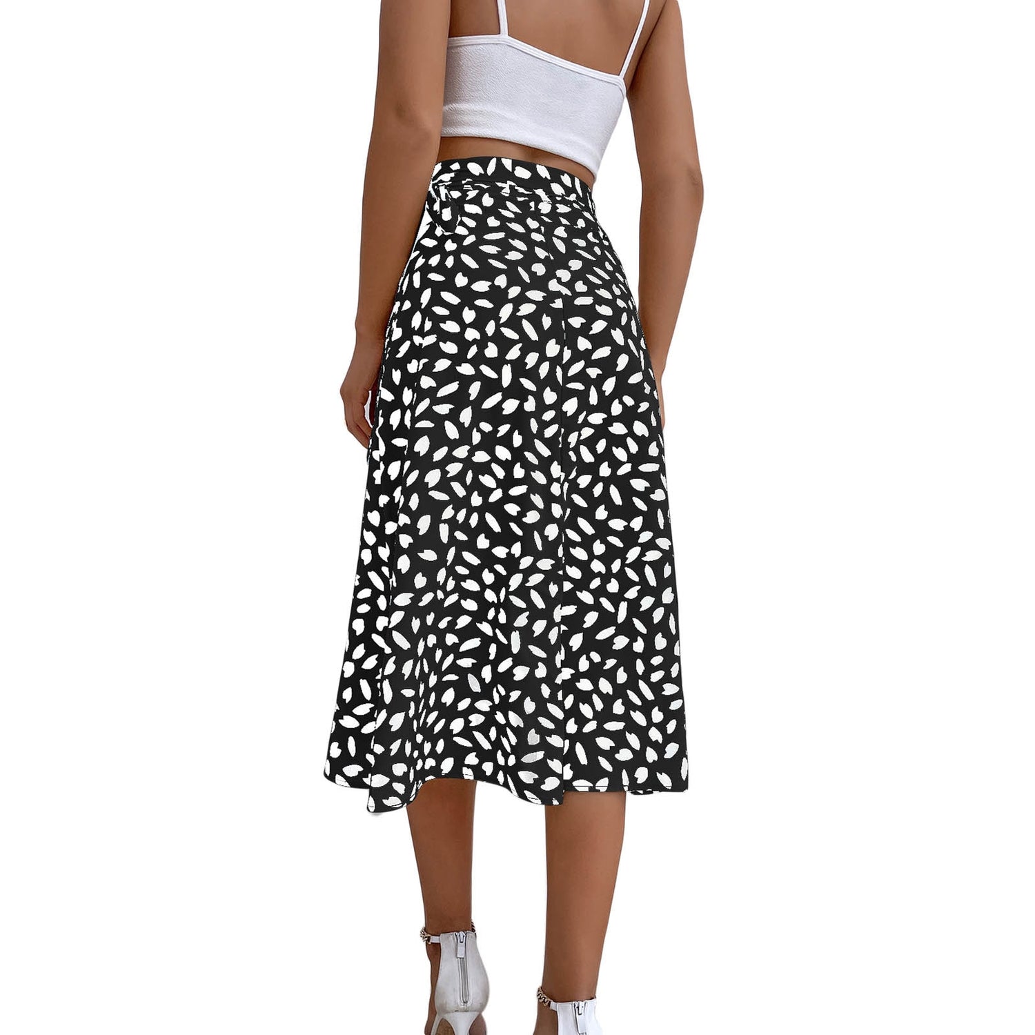 Falda larga con estampado de lunares para mujer, falda larga con apertura de cintura alta..
